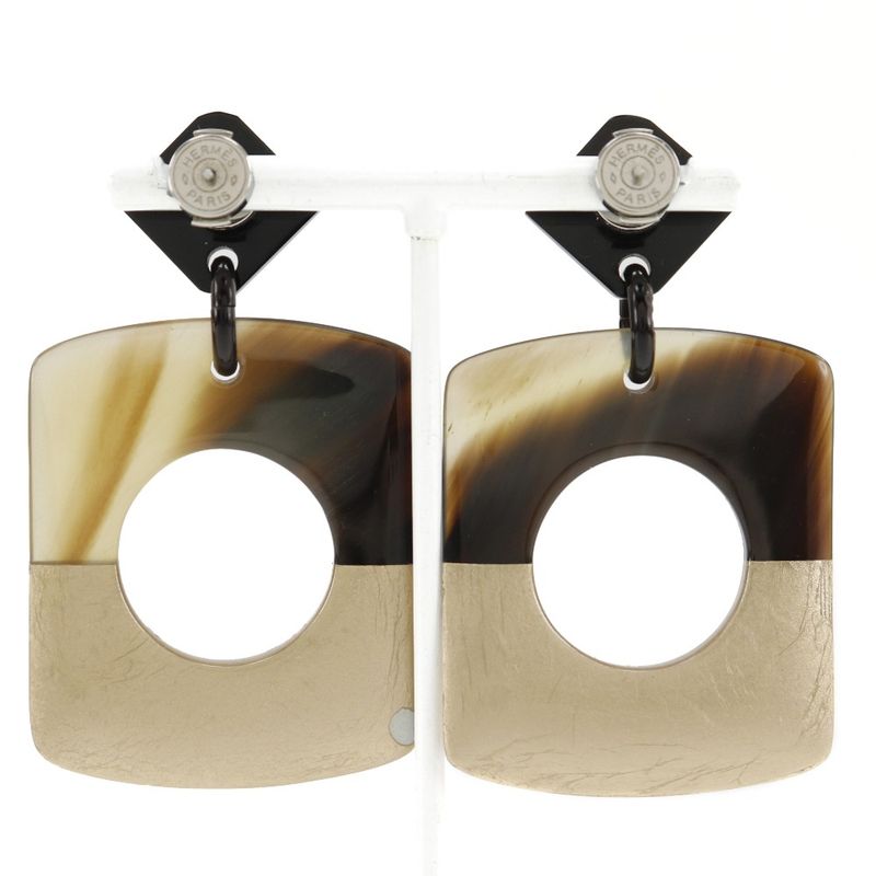 Hermes D'alva Bicolor Buffalo Horn Brown Gold 14.0 g Earrings — view 4