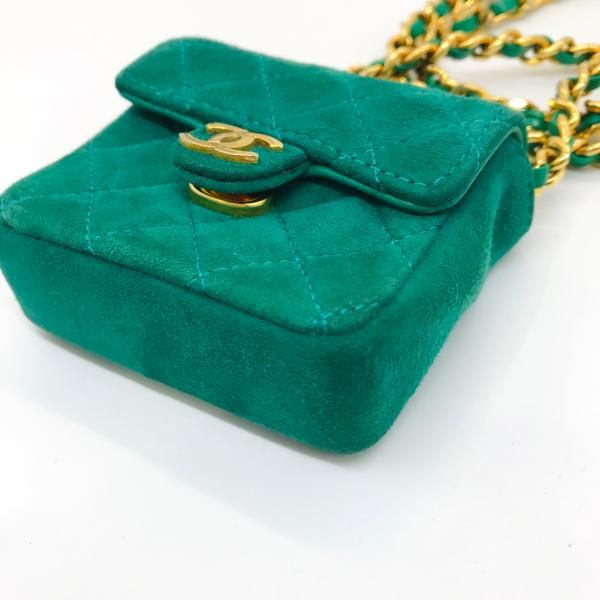 Chanel Suede Mini Chain Shoulder Bag Green — view 4
