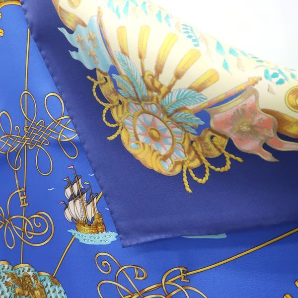Hermes 90 Voiles De Lumiere Sailing Ship Of Light Blue Silk Scarf Box — view 7