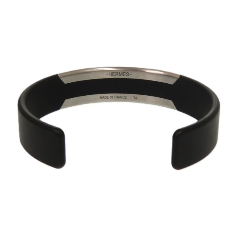 Hermes Trinkaaf Bangle Stainless Steel Black Silver Hardware 0872 — view 4