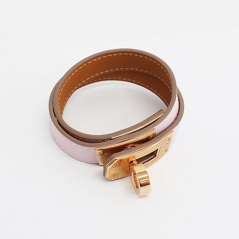 Hermes Kelly Double Tour Bracelet Mauve Peel Gold Hardware — view 5