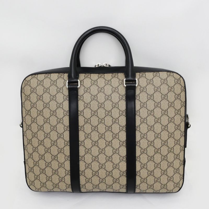 Gucci GG Supreme 2way Briefcase Bag Beige Black Leather — view 9
