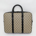 Gucci GG Supreme 2way Briefcase Bag Beige Black Leather — view 9