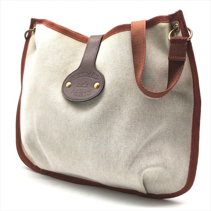 Hermes Canvas Saco Rodeo Toile Ash Shoulder Bag Brown — view 2