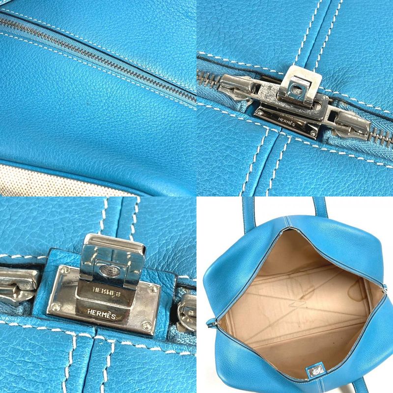 Hermes Boston Bag Victoria 43 Toile Ash Blue Jean — view 7