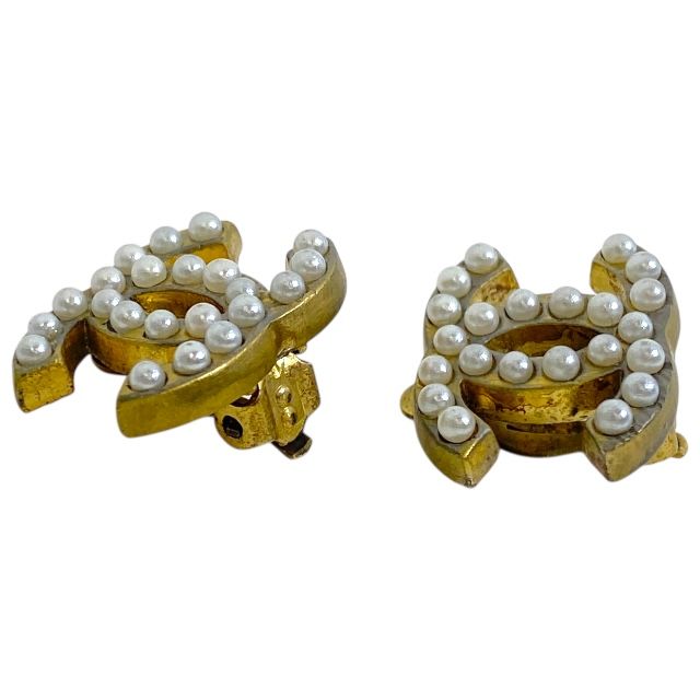 Chanel Earrings 01 A Coco Mark Faux Pearl Gold GP Accessories Jewelry — view 4