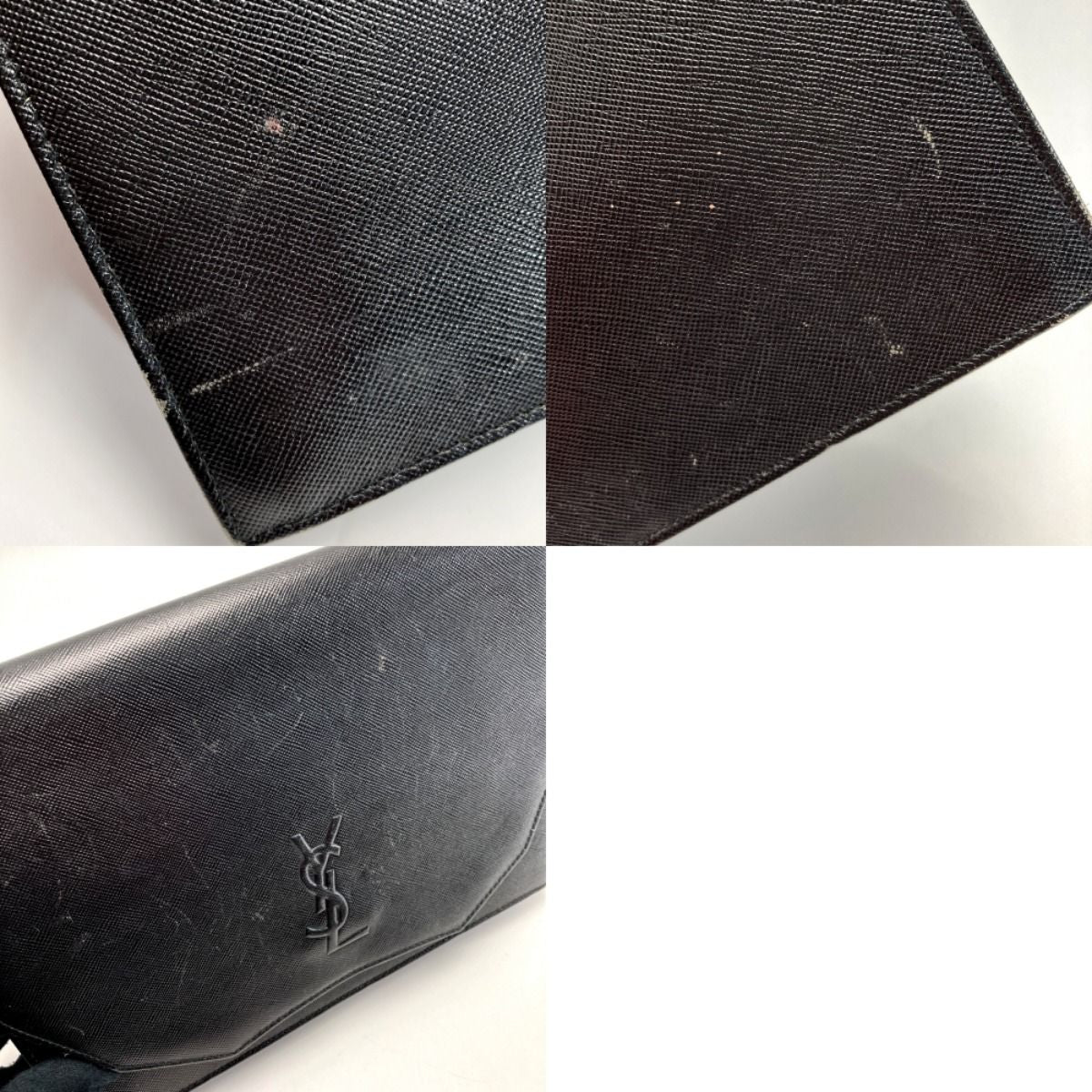 Yves Saint Laurent Logo Clutch Bag Black Leather Vintage — view 7