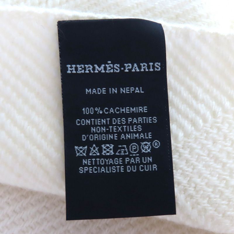 Hermes Chevron Zoom 100% Cashmere Leather With Logo Patch Fringe Shawl Scarf — view 7