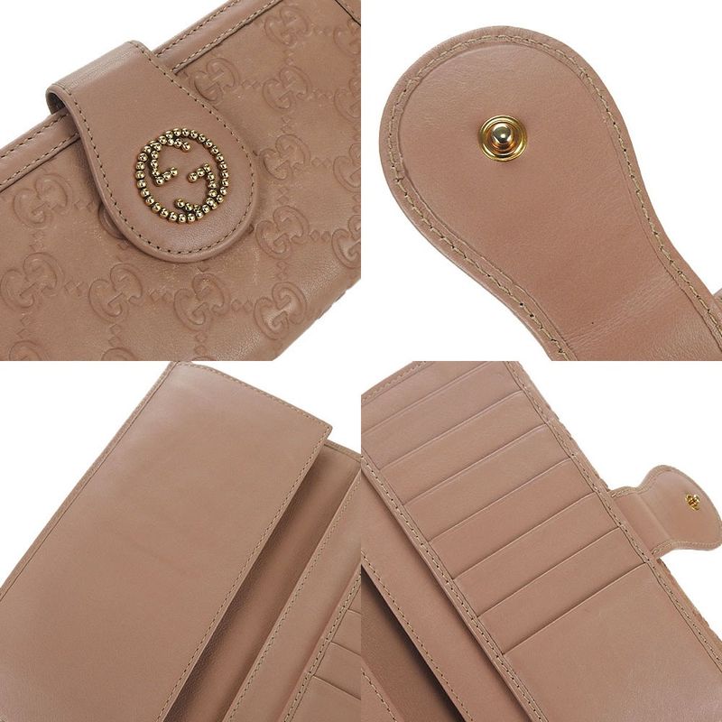 Gucci W Hook Long Wallet Fold Guccissima GG Pink Beige Leather — view 3