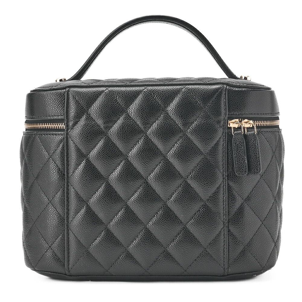 Chanel Quilted Vanity Handbag Caviar Leather Black With Gold Hardware Bag — view 5