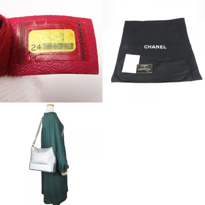 Chanel Shoulder Bag Gabrielle Chain Large Hobo Leather Silver Metallic — view 9