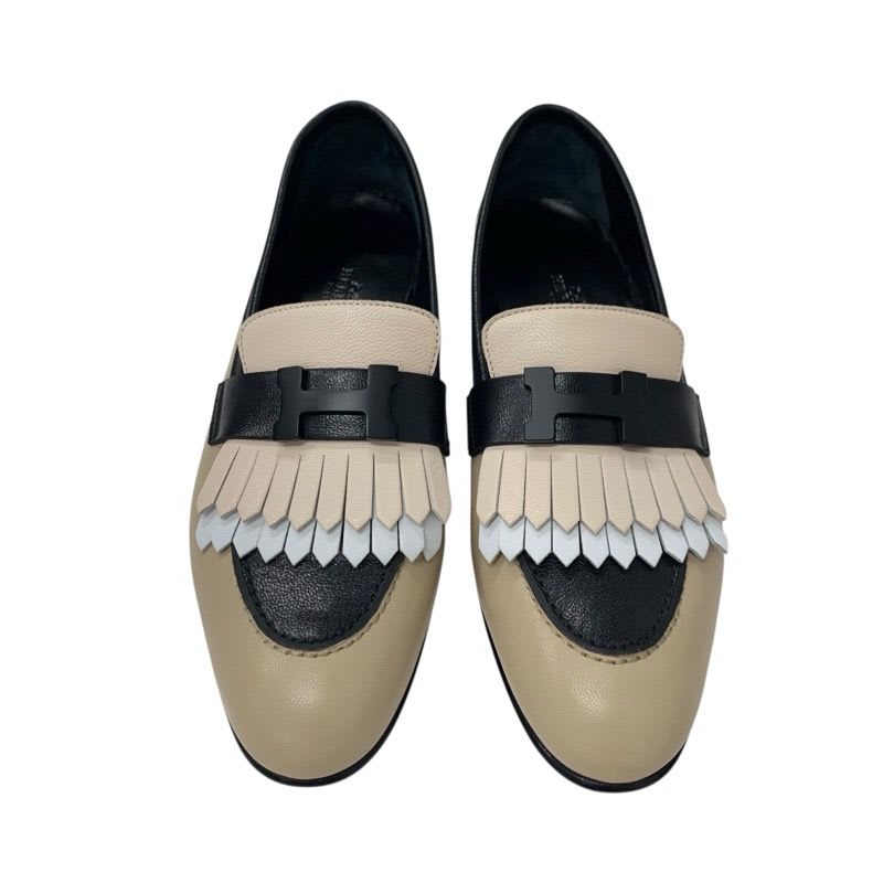 Hermes Royal Loafer Leather Shoes Beige Black White Hhardware Constance — view 2