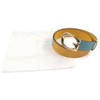 Gucci Memorable Buckle g Logo Bicolor Leather Belt Yellow Blue — view 3