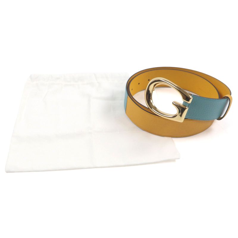 Gucci Memorable Buckle g Logo Bicolor Leather Belt Yellow Blue — view 3