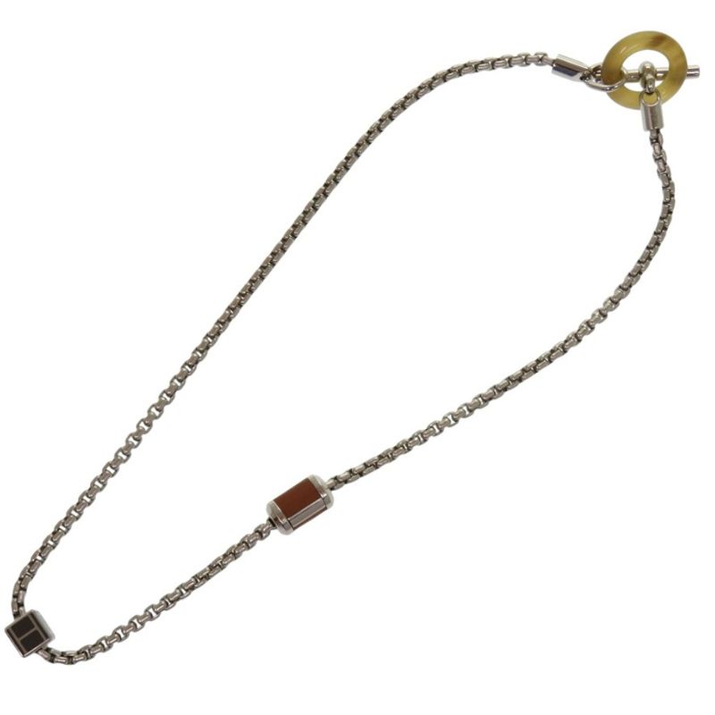 Hermes Meri Mello Metal Buffalo Horn Silver Ash Necklace 0812 — view 5