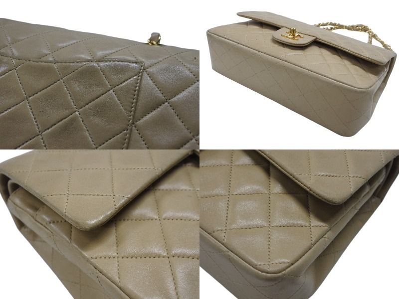 Chanel Quilted 25 Double Flap Chain Shoulder Bag Lambskin Beige Gold — view 5