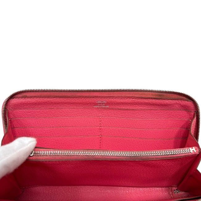 Hermes Round Zipper Long Wallet Azap Pink Rose Lipstick — view 4
