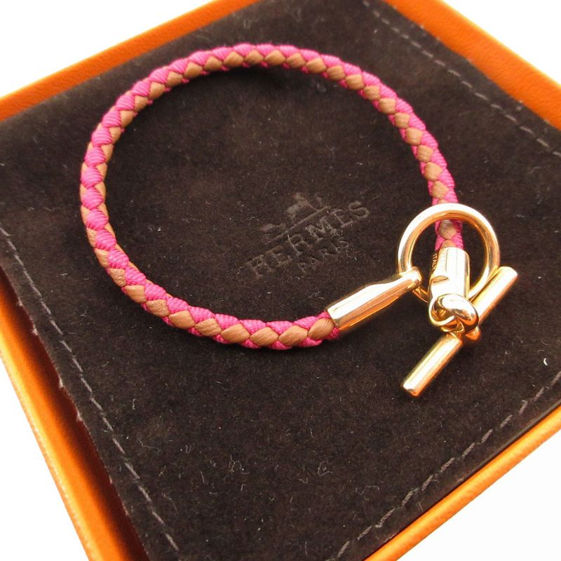 Hermes Leather Canvas Pink Brown Bracelet 0850 — view 4