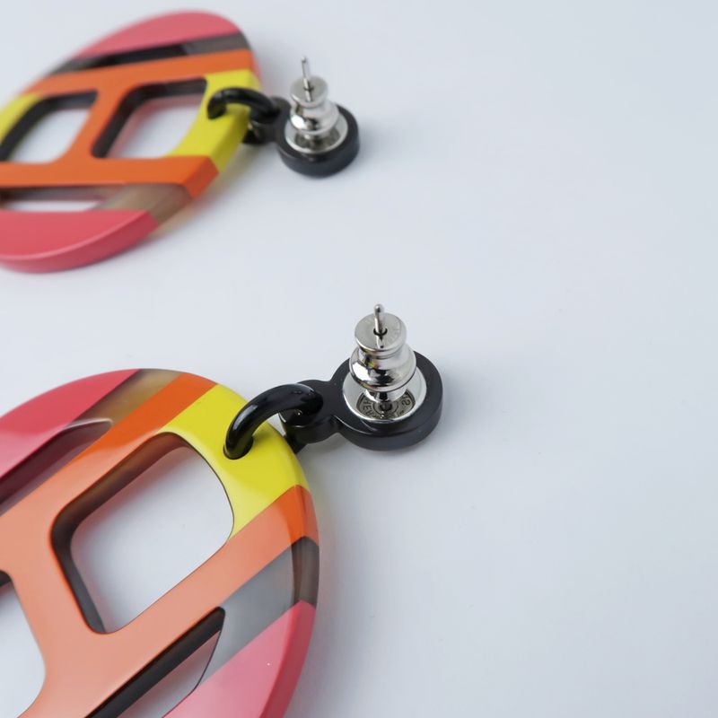 Hermes Earrings H Equipe Buffalo Horn Pair Multicolor Pink Accessories — view 9