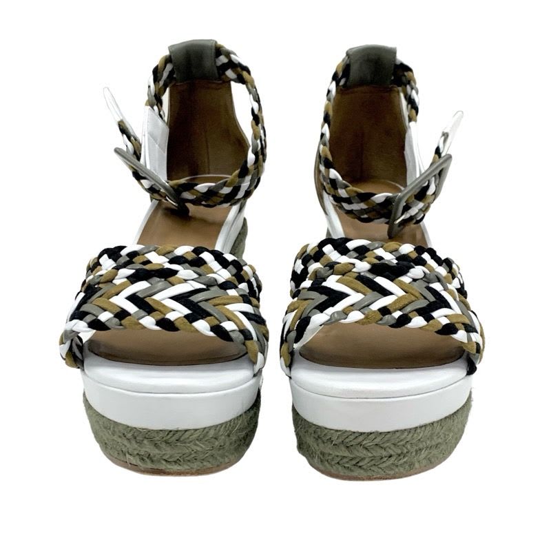Hermes Sandals Shoes Leather Suede Khaki White Black Braided Wedge Sole — view 2