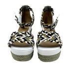 Hermes Sandals Shoes Leather Suede Khaki White Black Braided Wedge Sole — view 2