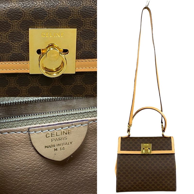 Celine Macadam Blason Triomphe Pattern Logo Ring Hardware Leather 2-Way