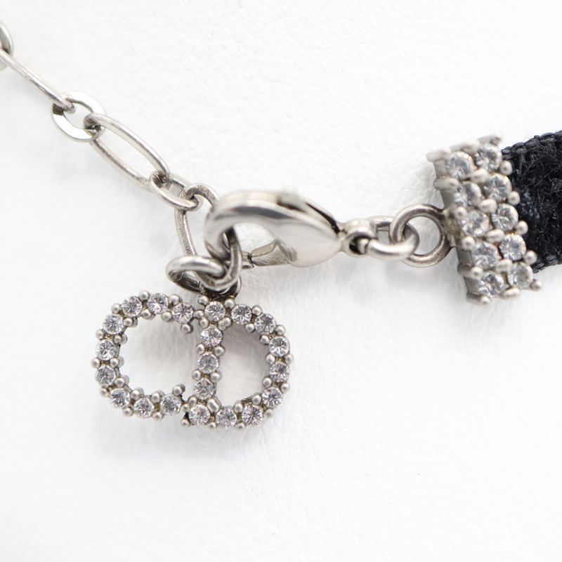 Christian Dior Choker Rhinestone Velour Black Yo649 — view 6