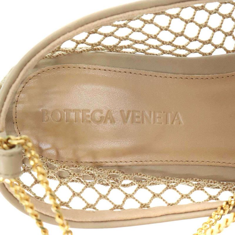 Bottega Veneta Stretch Ballerina Square Toe Mesh Chain Flat Shoes Beige 34 1 2 — view 6