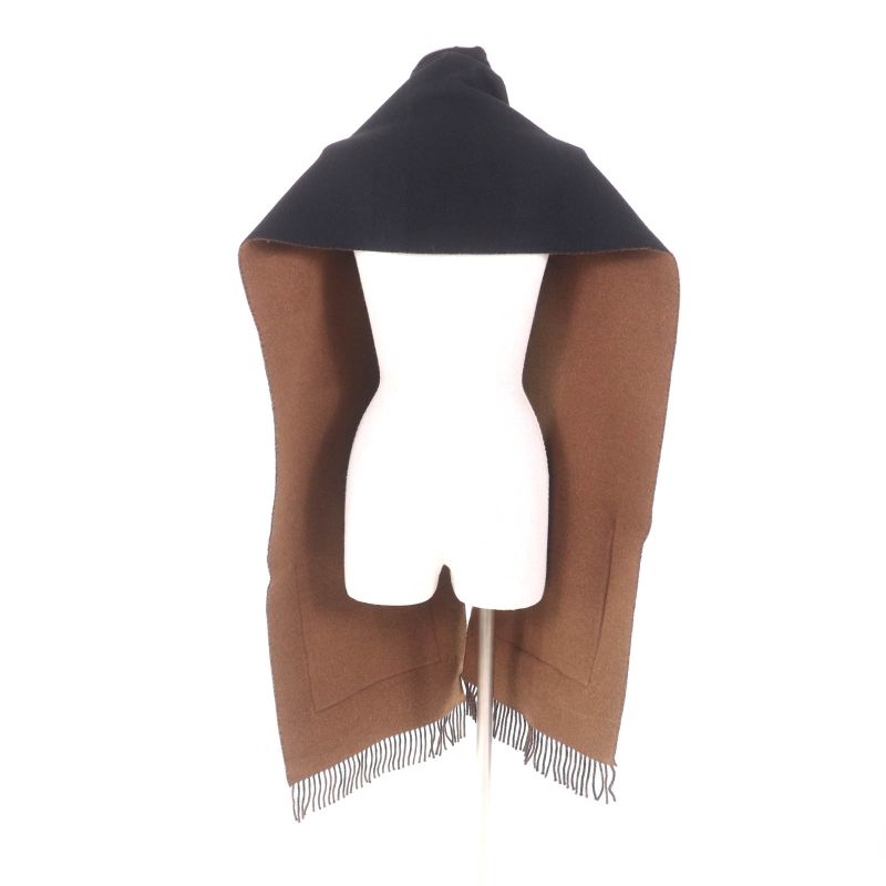 Fendi Fxt252 Cashmere Blend Zucca Pattern Fringe Scarf With Fur Pocket Stole — view 5