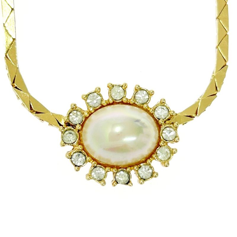 Christian Dior GP Rhinestone Pearl Necklace Gold — view 3