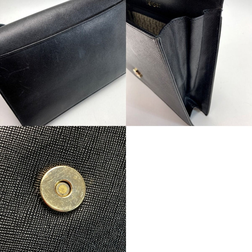 Yves Saint Laurent Logo Clutch Bag Black Leather Vintage — view 8