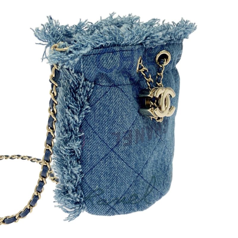 Chanel Ap2603 Denim Quilted Mini Bucket Chain Shoulder Bag — view 2
