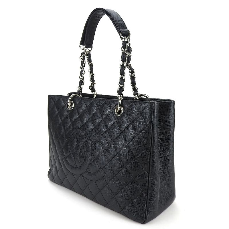 Chanel Tote Bag Grand Shopping GST Caviar Leather Black Silver Hardware Chain 16 th — view 2
