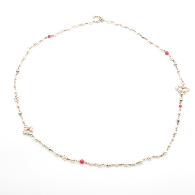 Chanel Choker Gold Silver Pink Coco Mark Long Necklace — view 3