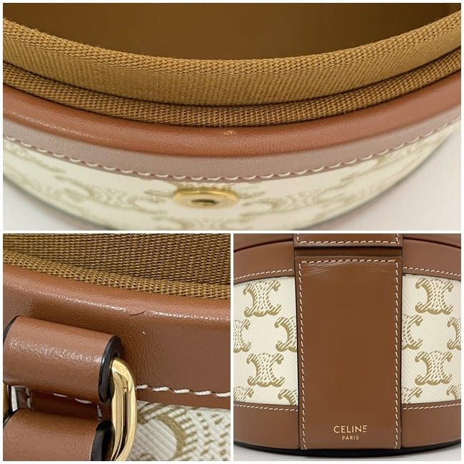 Celine Shoulder Bag Tambour White Brown Triomphe — view 9