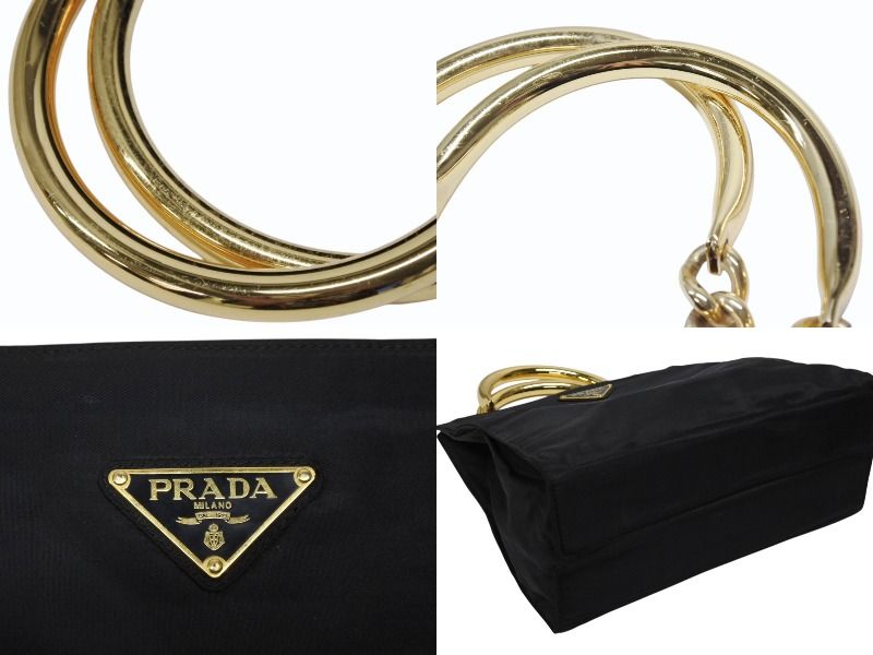 Prada Handbag Triangle Logo Nylon Gold Black — view 5