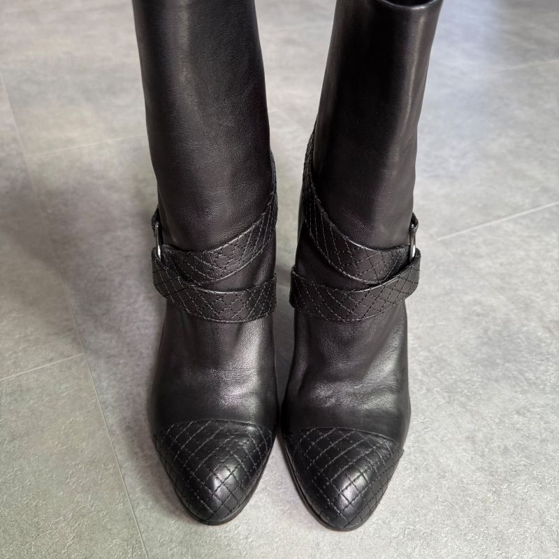 Chanel Quilted Leather Belt Boots Coco Mark Medium Length Black 37 C — view 4