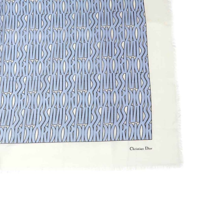 Dior Shawl Logo Light Blue Ivory Wool Cashmere Silk Large Fringe — view 6