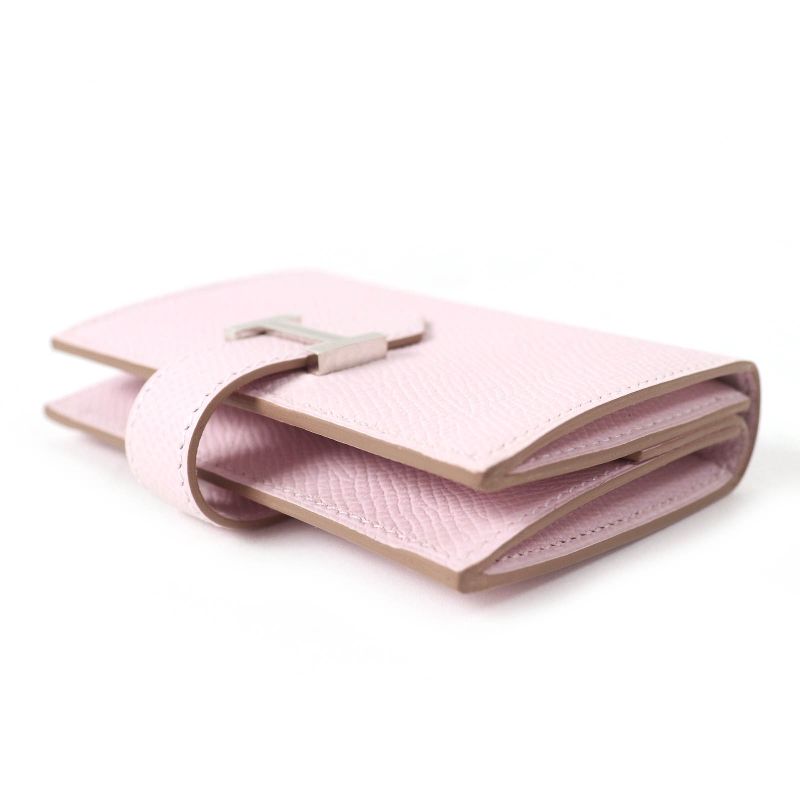 Hermes Bearn Mini Mauve Pere Silver Hardware Vaux Epson Compact Wallet Bifold — view 4