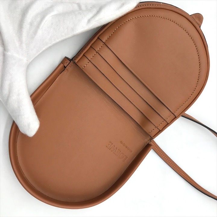 Loewe Heel Pouch Small Soft Calf Coin Card Case Shoulder Bag Crossbody Brown — view 8