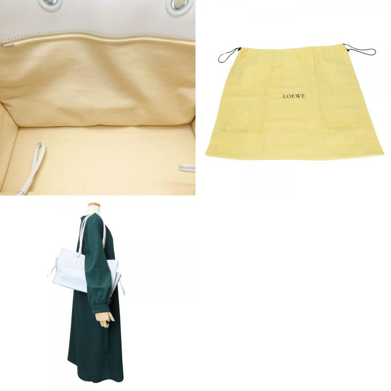 Loewe Tote Bag Crown Logo Stitch Leather Plastic White Studded Shopper — view 9