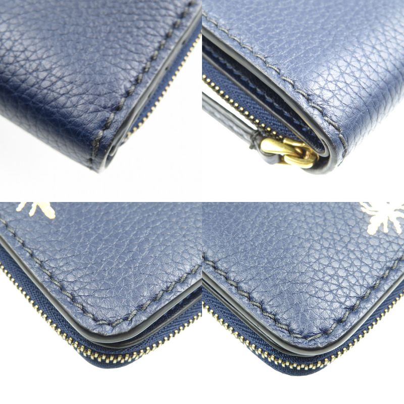 Christian Dior Bee Leather Gold Hardware Navy Blue Bifold Wallet 1128 — view 8