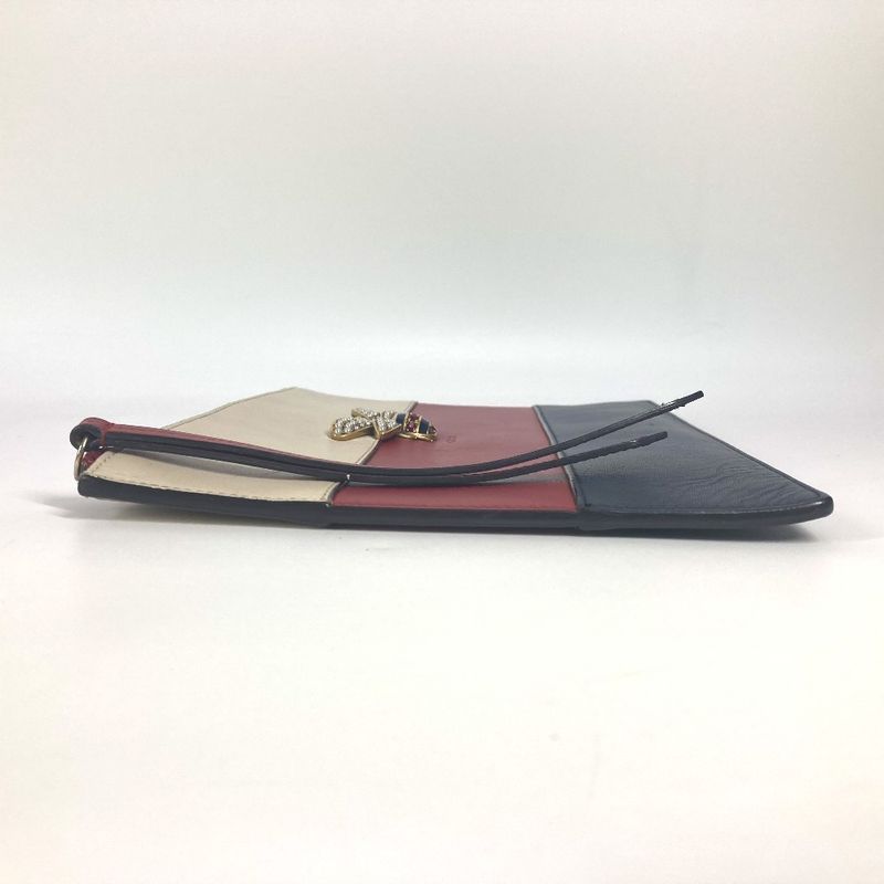 Gucci Clutch Bag Bee Striped Pearl Rhinestone Leather Red — view 5
