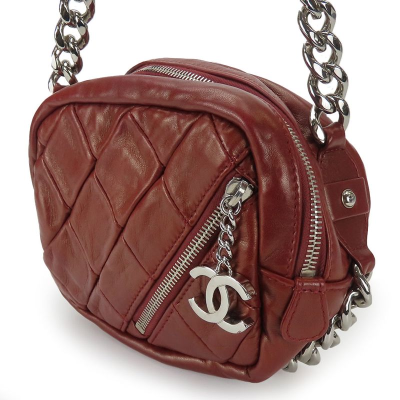 Chanel Shoulder Bag Quilted Lambskin Bordeaux Silver Hardware Chain — view 3