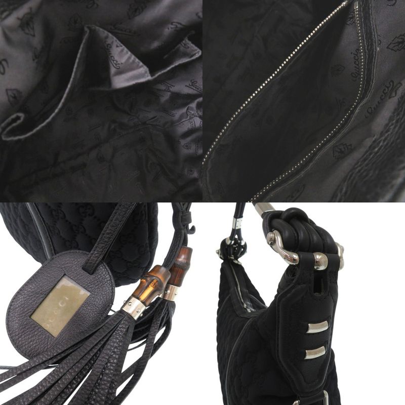 Gucci GG Logo Fringe Bamboo One Shoulder Bag Horsebit Hobo Nylon Leather — view 6