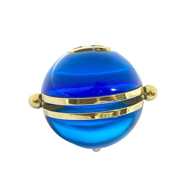 Christian Dior Ring Accessories Jewelry Small Tribal Ball Logo GP Gold Blue — view 4
