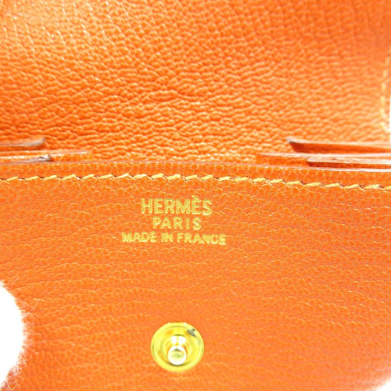 Hermes Le Caran Uit LE48 g Engraved Chevre Silver Hardware Red Orange Coin Case — view 7
