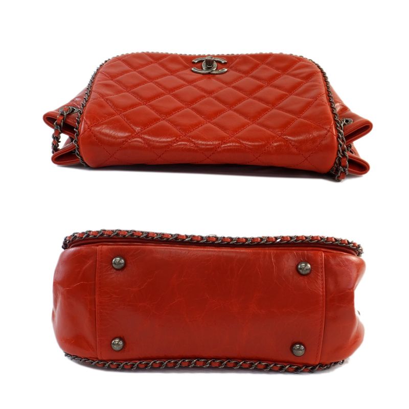 Chanel Quilted Chain Shoulder Red Bag Vintage Silver — view 5