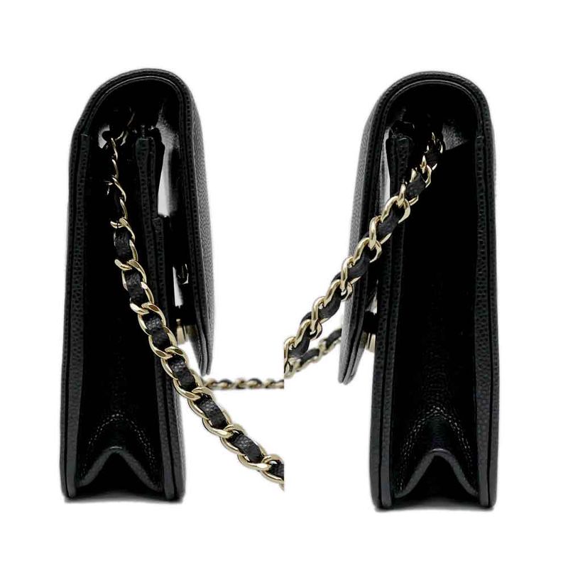 Chanel Chain Wallet Ap4653 Grained Shiny Calfskin Black Gold Hardware — view 3