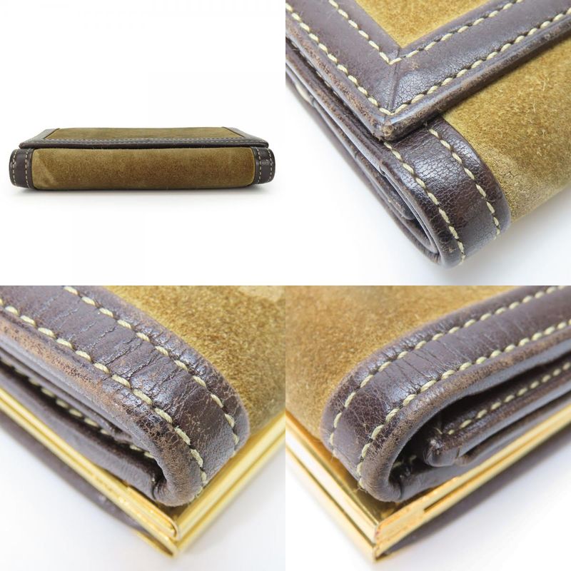 Loewe Trifold Wallet Suede Leather Khaki Brown Gold Hardware Anagram Clasp — view 3